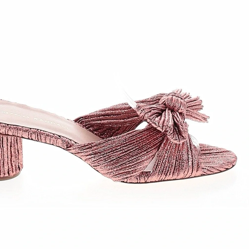 Loeffler Randall Emilia Metallic Rose Pleated Bow Heel size 9.5 NWOB